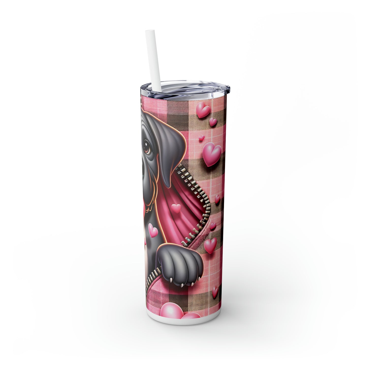 Skinny Tumbler with Straw, 20oz, Dog, Valentines Day, awd-1153