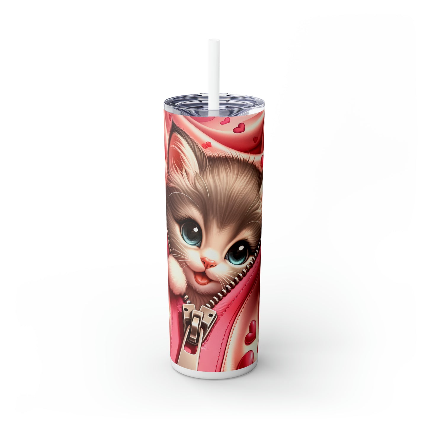 Skinny Tumbler with Straw, 20oz, Cat, Valentines Day, awd-927