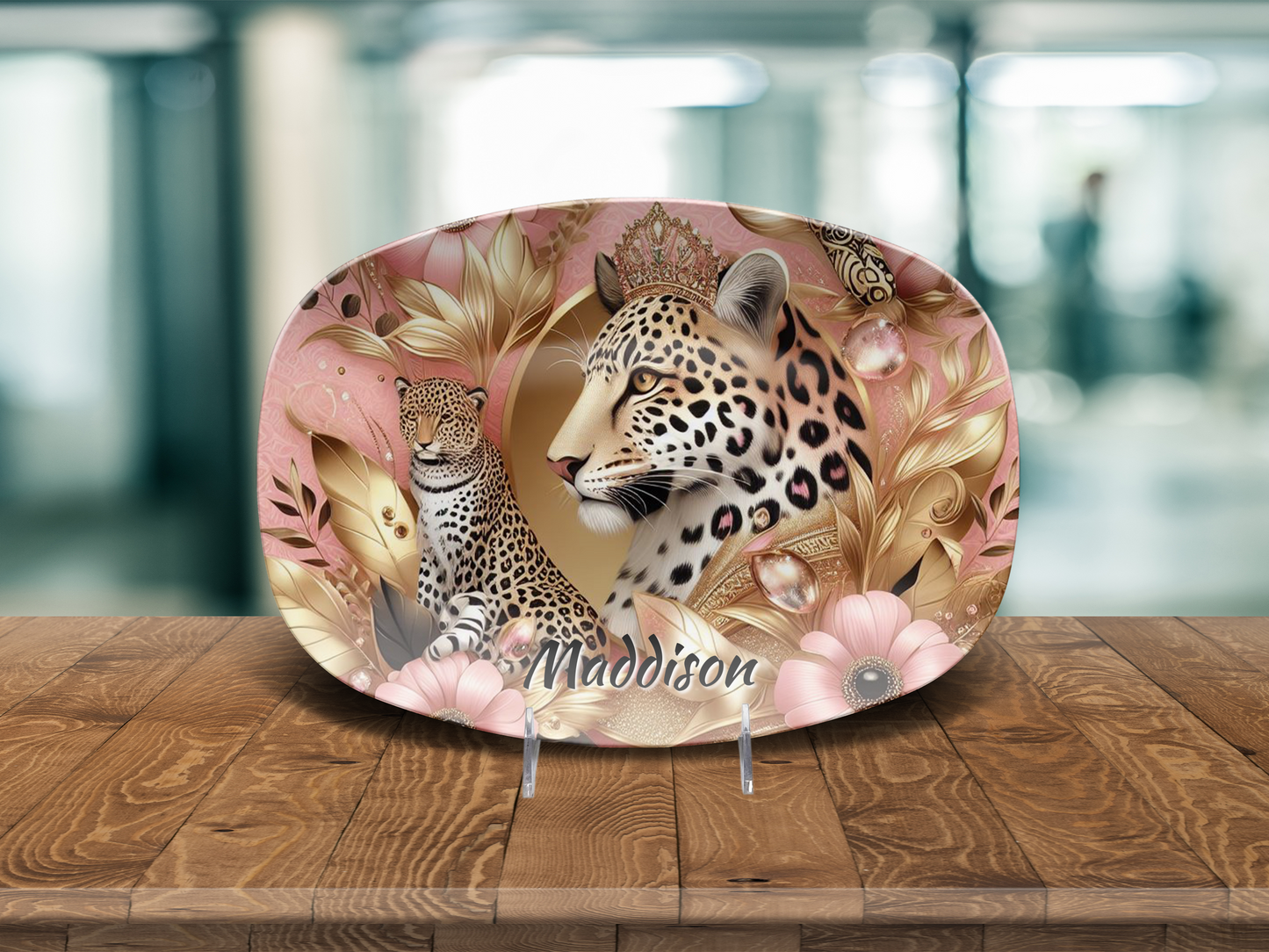 Personalised Pink and Gold Leopard Print Plate/Platter