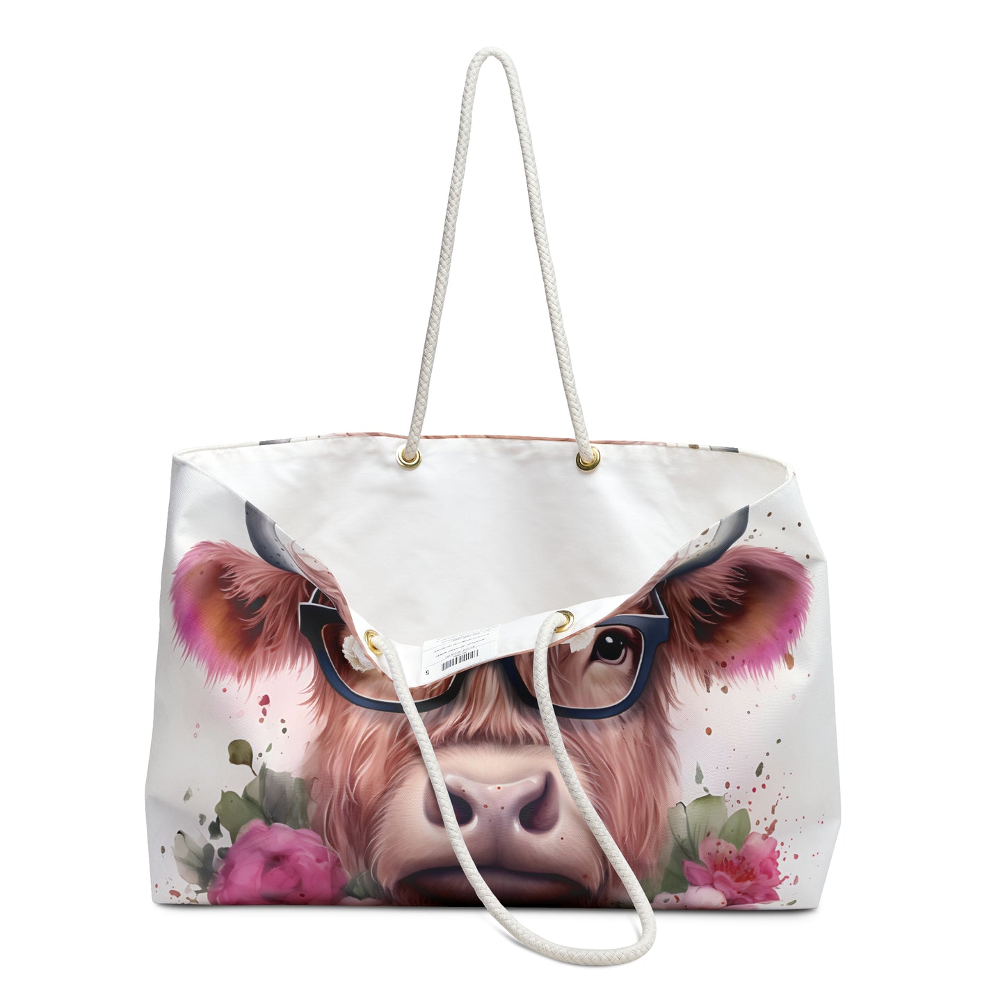 Personalised/Non-Personalised Weekender Bag, Highland Cow, Large Weekender Bag, Beach Bag, Book Bag