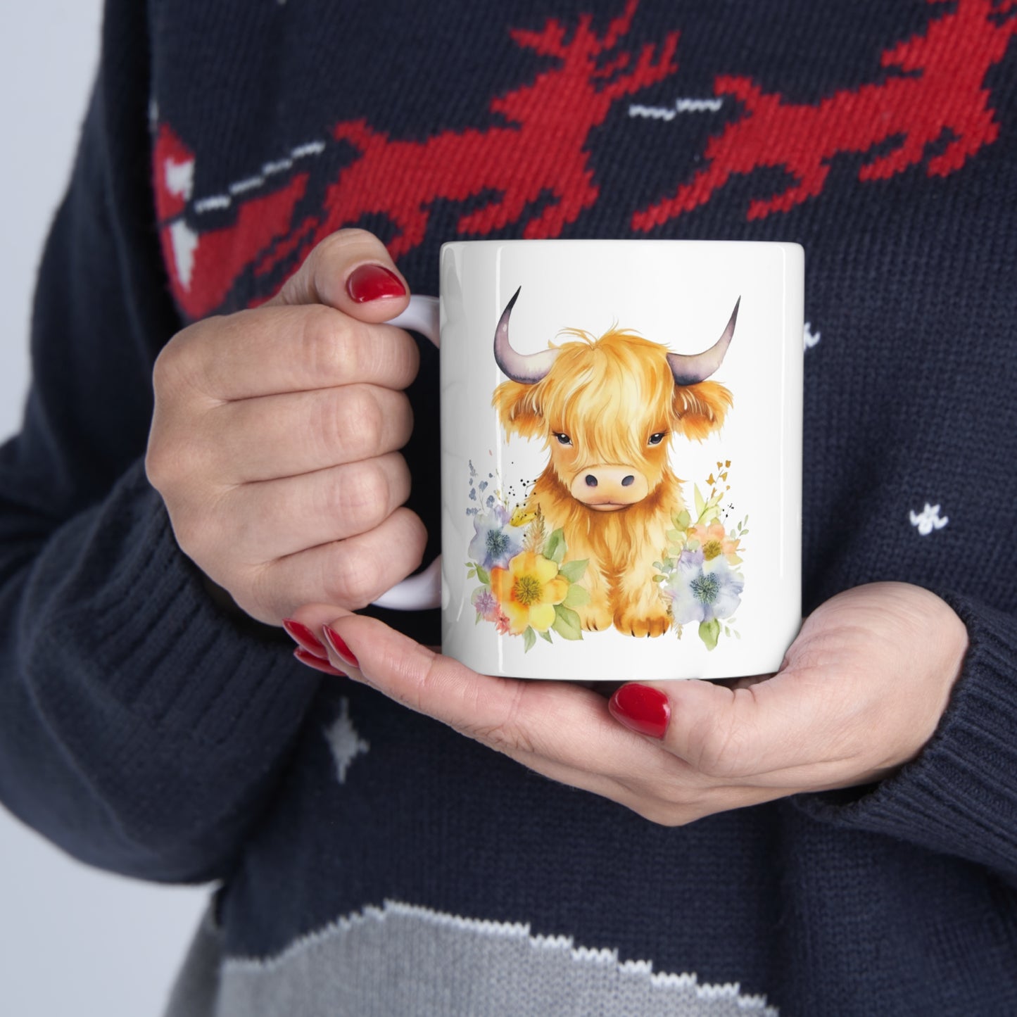 Personalised/Non Personalised Highland Cow, Ceramic Mug 11oz, Highland Cow Mug