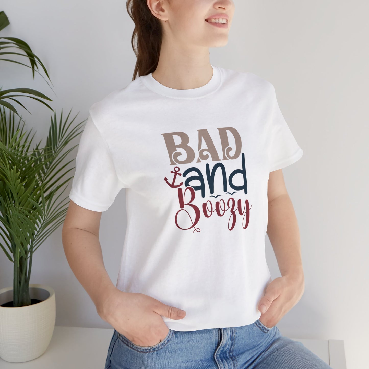 Unisex Adults Jersey Short Sleeve Tee, Cruise Tee, Bad and Boozy, 100% Cotton, Light Fabric 142 g/m²