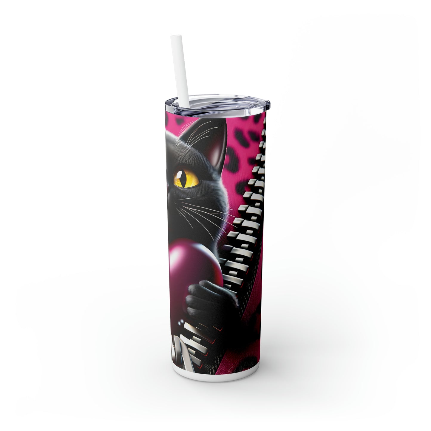 Skinny Tumbler with Straw, 20oz, Cat, Valentines Day, awd-736