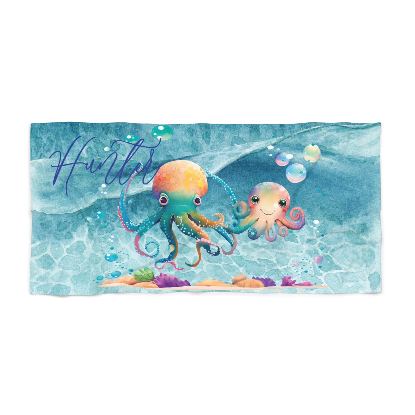 Personalised Beach Towel, Octopus, Polycotton Towel, 2 sizes Available