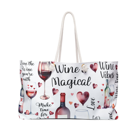 Personalised/Non-Personalised Weekender Bag, Wine is Magical, Large Weekender Bag, Beach Bag, Book Bag