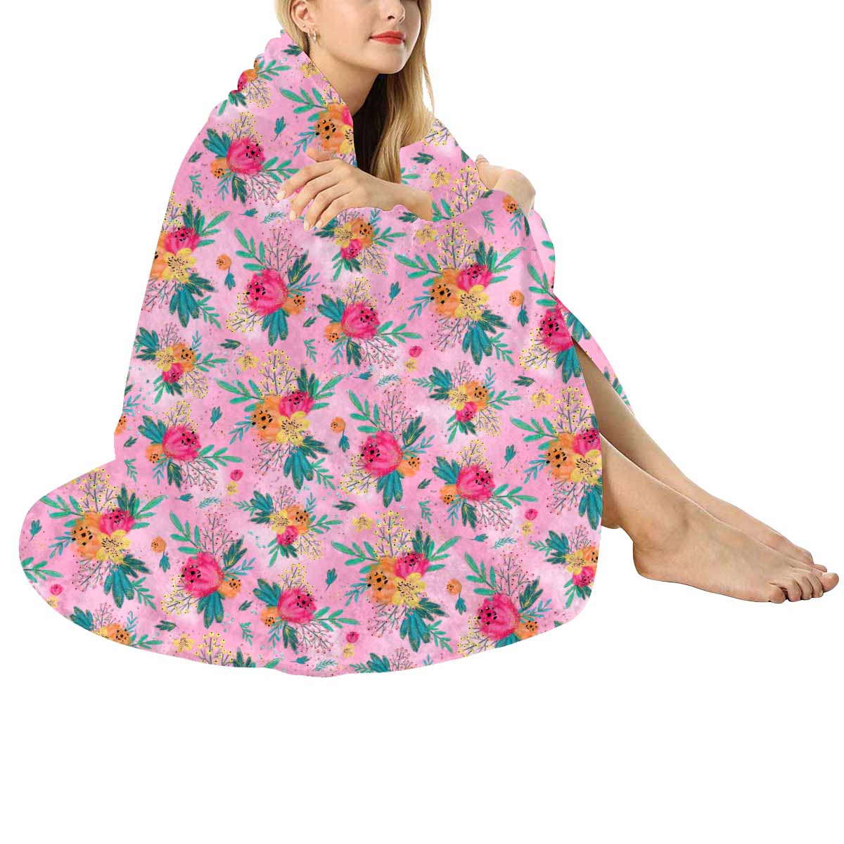 Australian Floral Pink  Circular Micro Fleece Blanket 47"