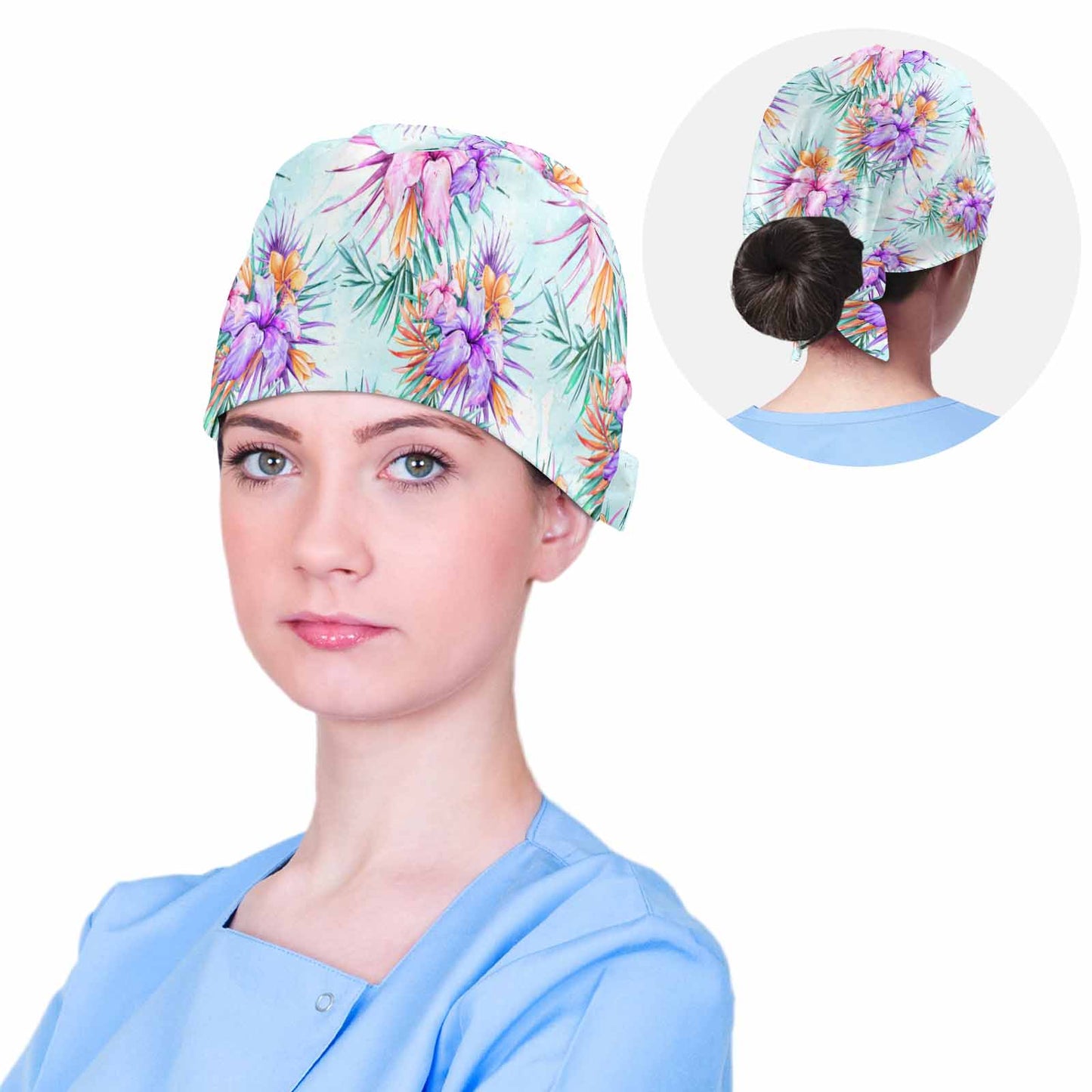 Nurse Scrub Cap Mint Hibiscus  Scrub Cap