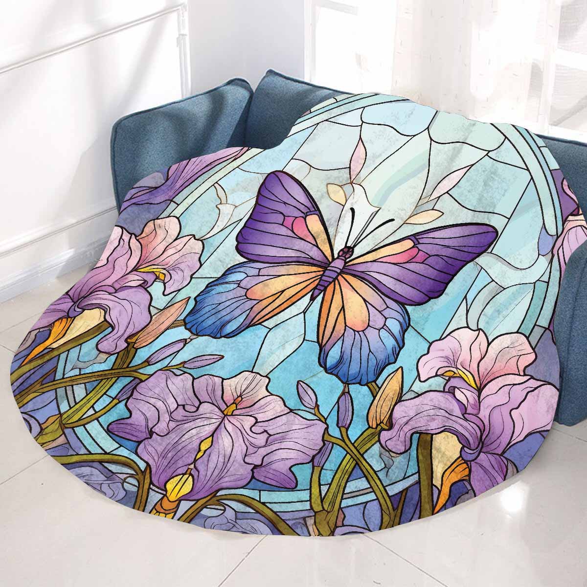 Mandalla_Butterfly_Awd35184  Circular Micro Fleece Blanket 60"