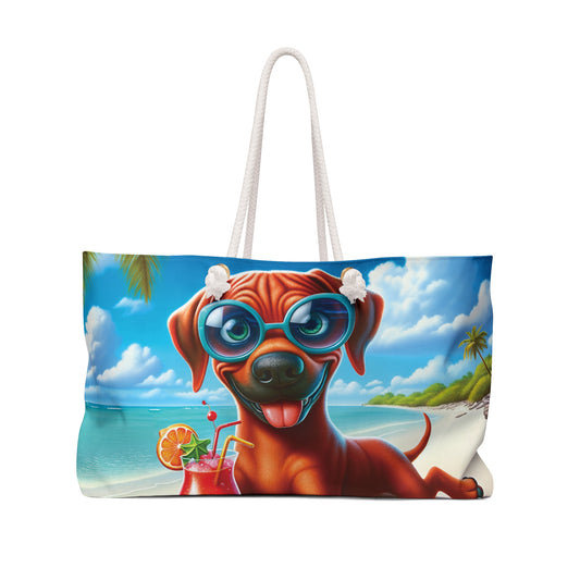 Personalised/Non-Personalised Weekender Bag, Summer Beach Dog, Rhodesian Ridgeback, Large Weekender Bag, Beach Bag, Book Bag