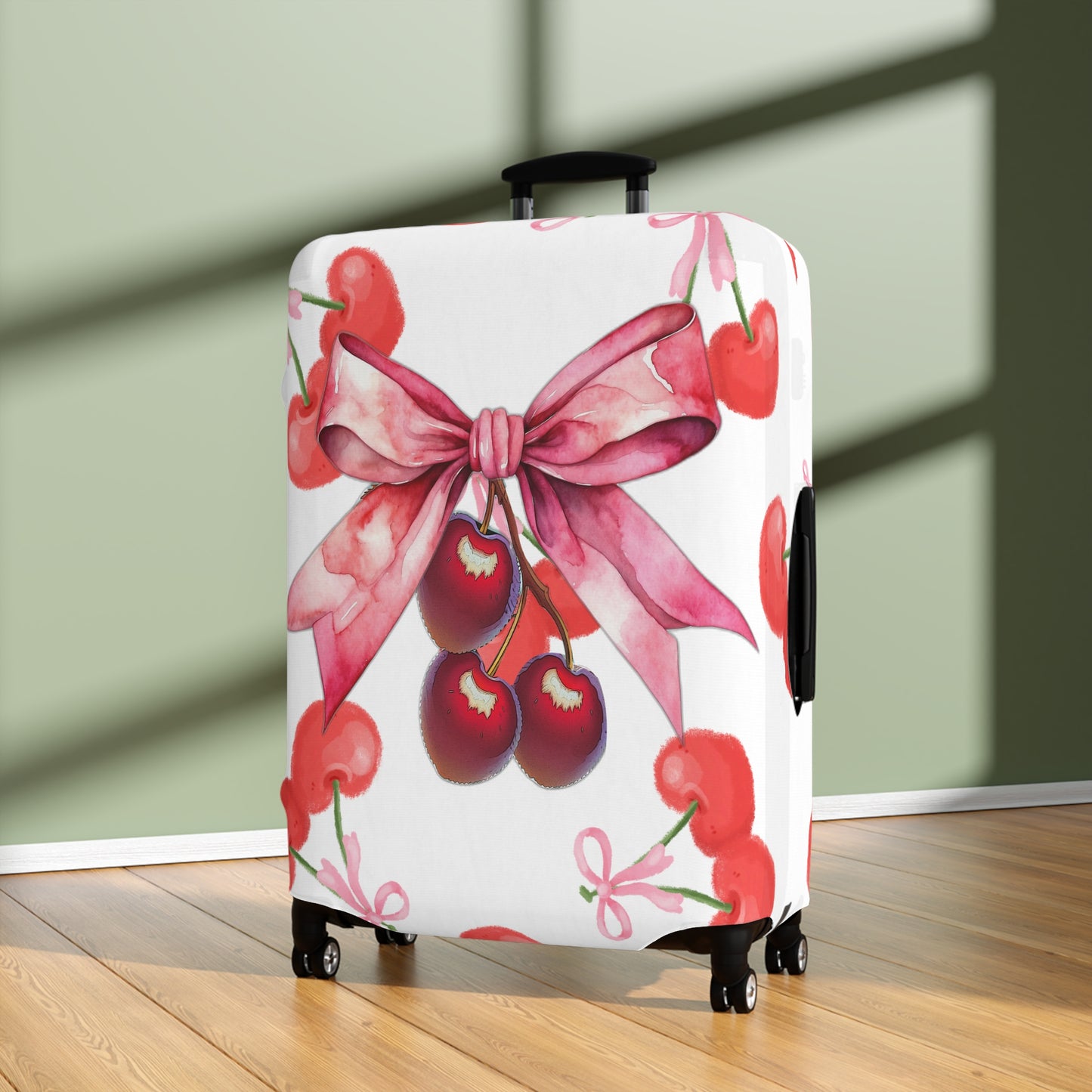 Luggage Cover, Rockabilly, Coquette, Pink Cherries and Ribbon, awd-2506