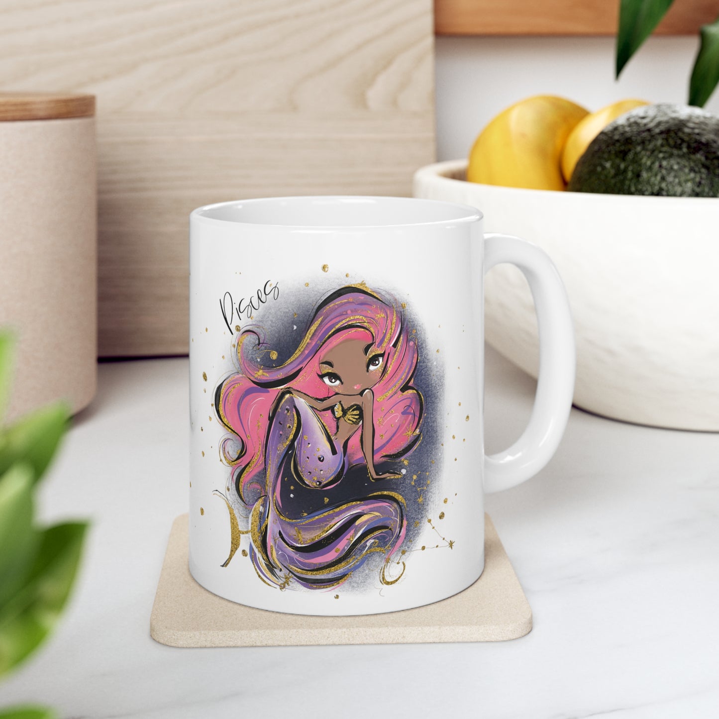 Personalised/Non Personalised Zodiac Sign, Pisces, Ceramic Mug 11oz