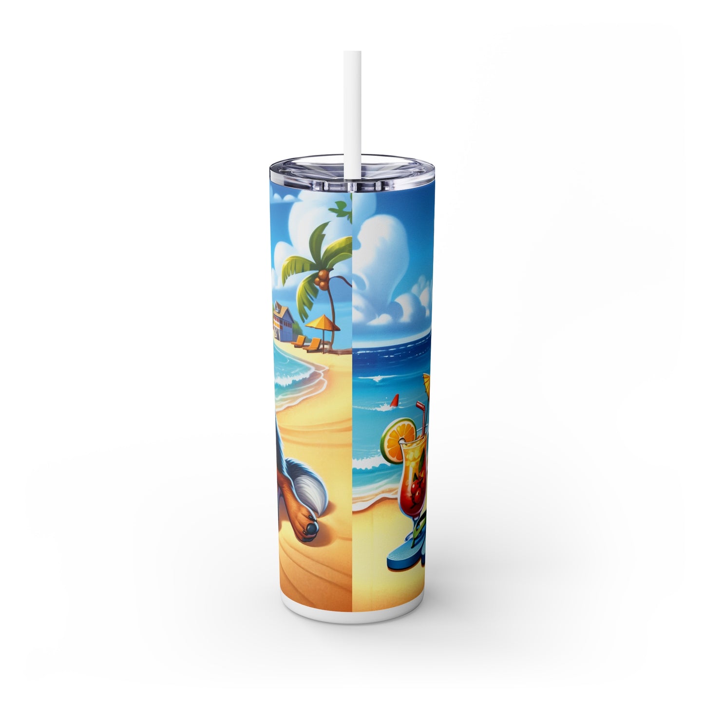 Skinny Tumbler with Straw, 20oz, Dog on Beach, Australian Cattle Dog, awd-1114