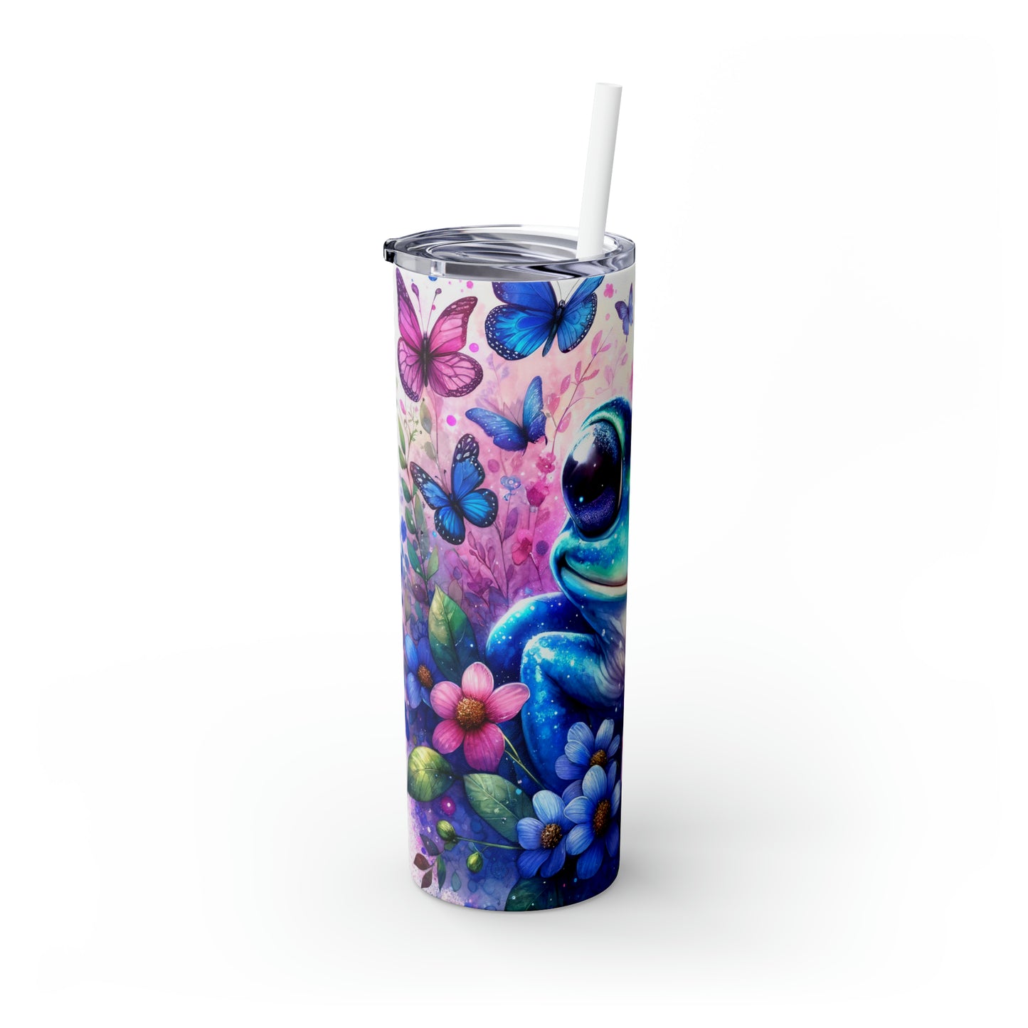 Skinny Tumbler with Straw, 20oz, Floral & Frog, awd-411