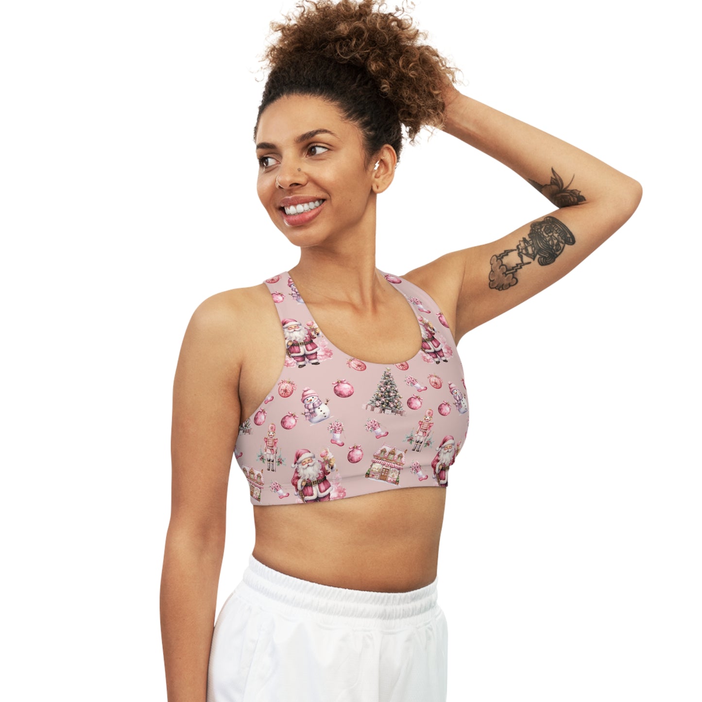 Seamless Sports Bra, Pink Christmas