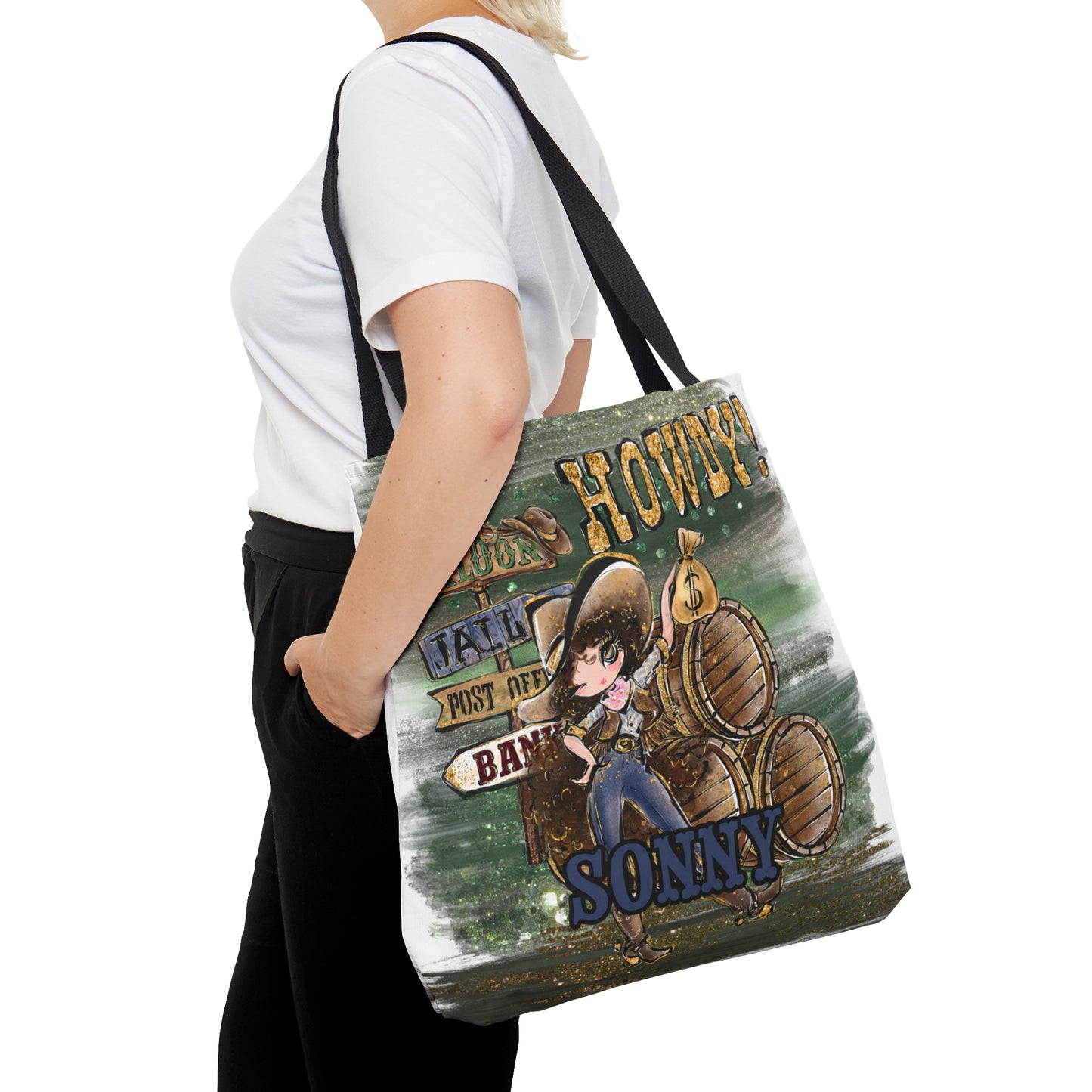 Personalised Tote Bag, Howdy, Brown Curly Hair, Brown Eyes, Tote bag