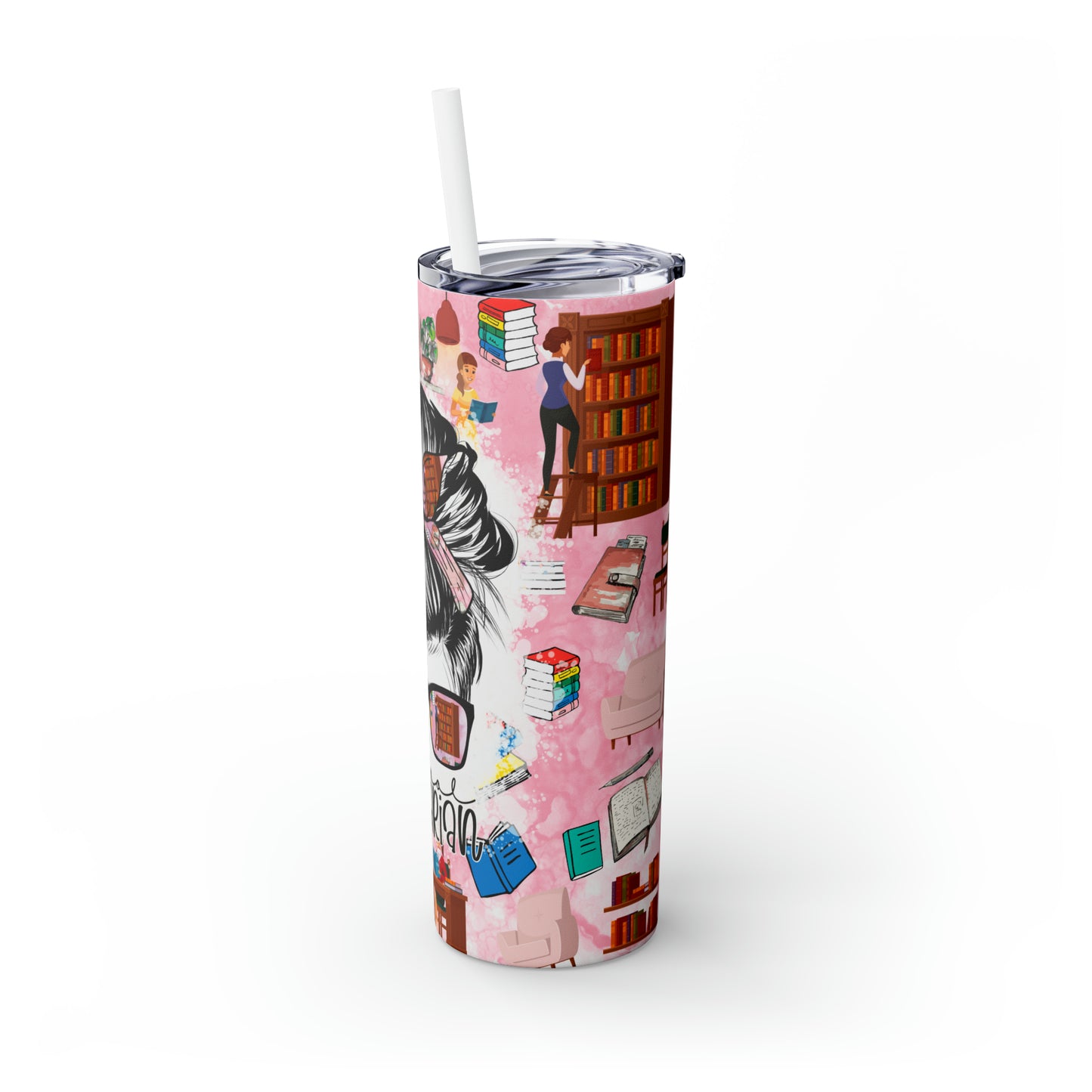 Skinny Tumbler with Straw, 20oz,  School Librarian