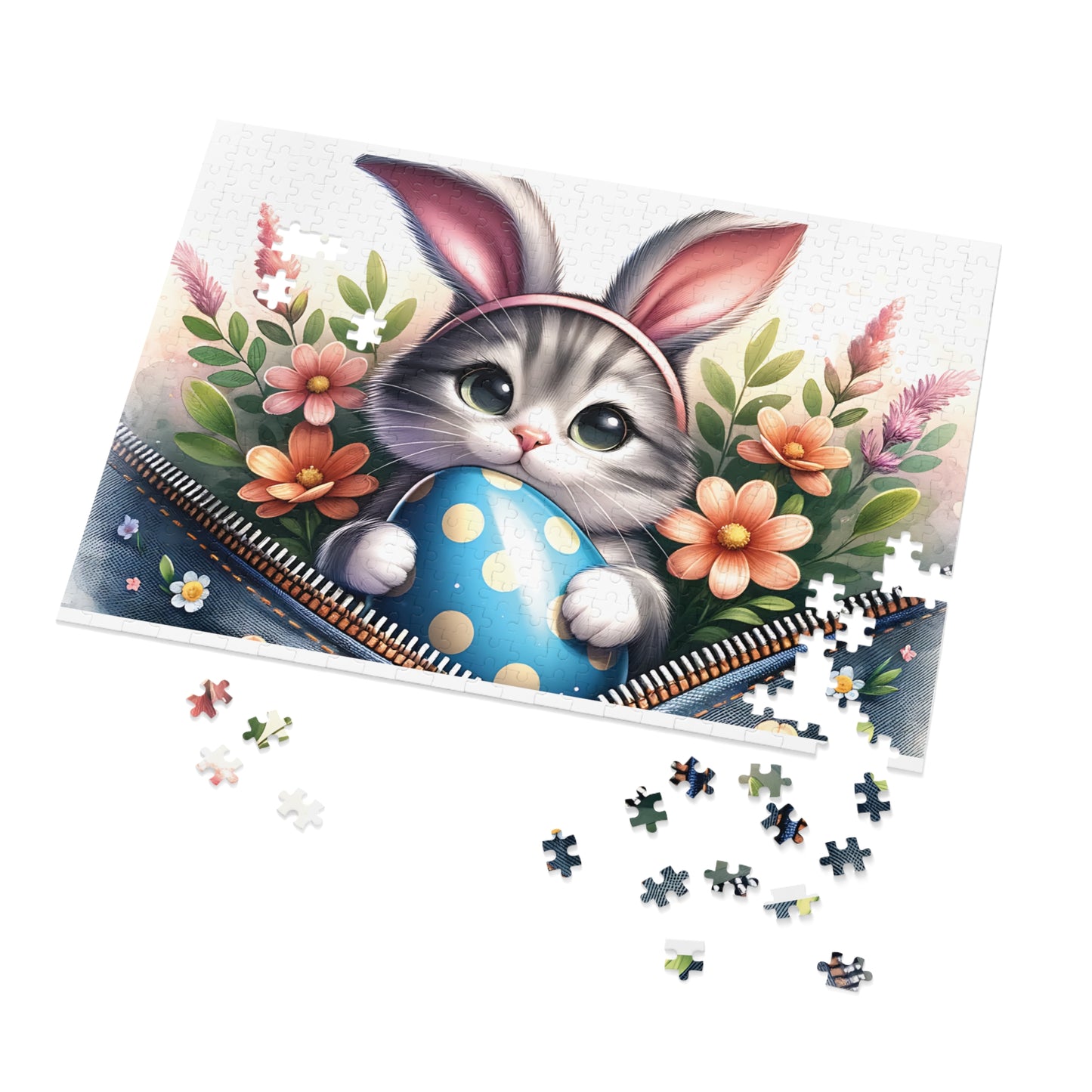 Jigsaw Puzzle, Easter, Cat with Bunny Ears, Personalised/Non-Personalised (30, 110, 252, 500,1000-Piece)