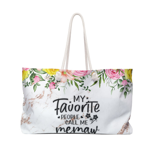 Personalised/Non-Personalised Weekender Bag, My Favorite People call me MeMaw, Large Weekender Bag, Beach Bag, Book Bag