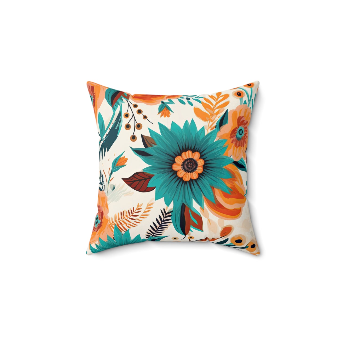 Spun Polyester Square Pillow, Retro Boho Floral Cushion