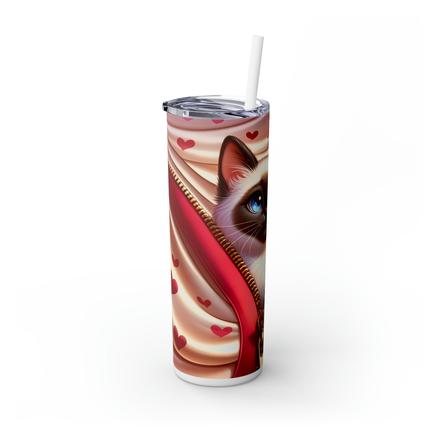 Skinny Tumbler with Straw, 20oz, Cat, Valentines Day, awd-919