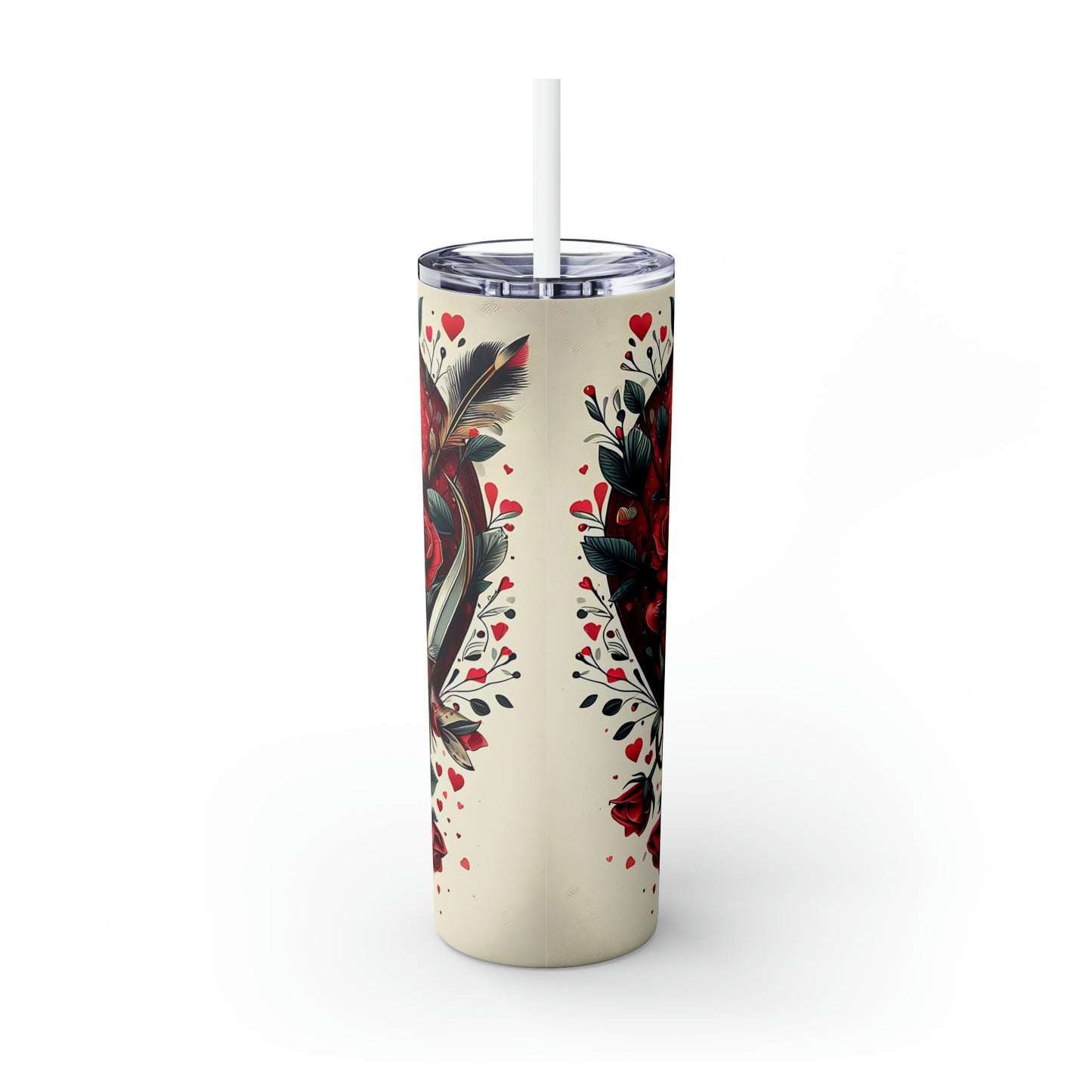 Skinny Tumbler with Straw, 20oz, Heart Leopard, awd-430