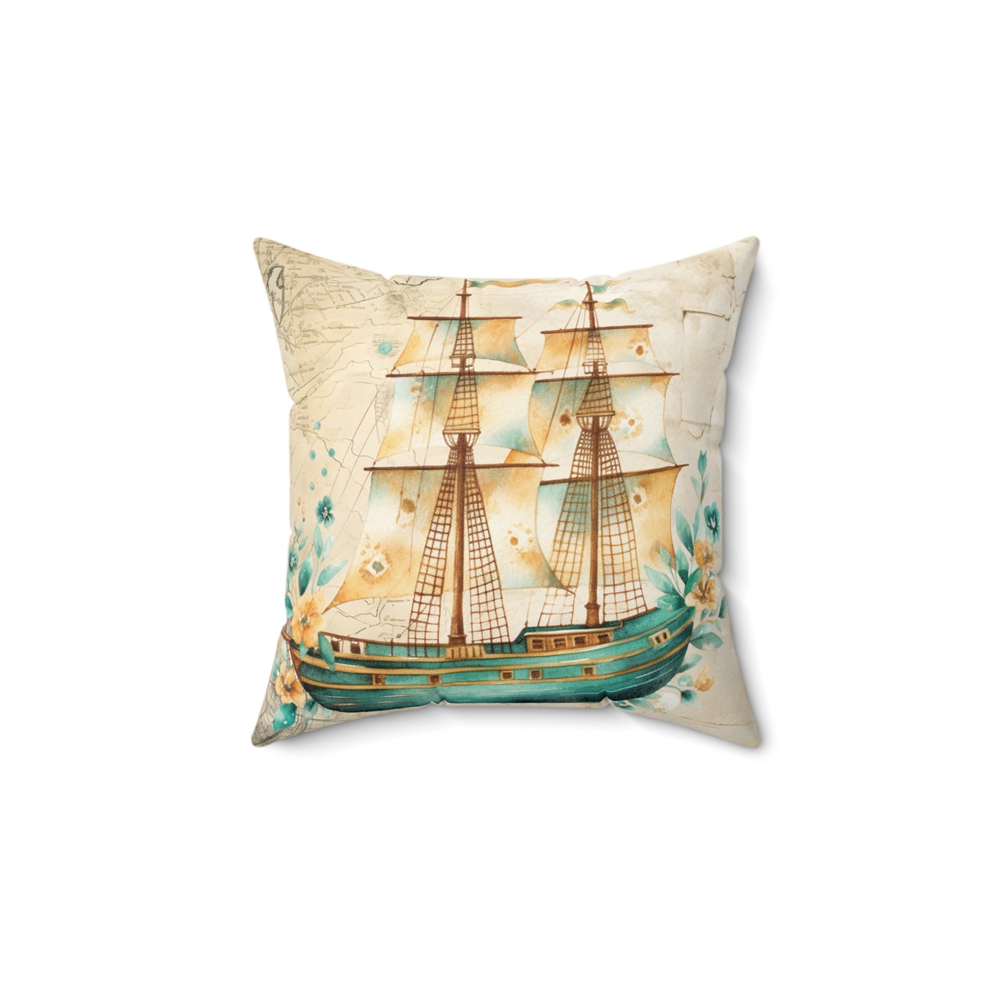 Nautical Polyester Square Cushion, Nautical cushion, Ship