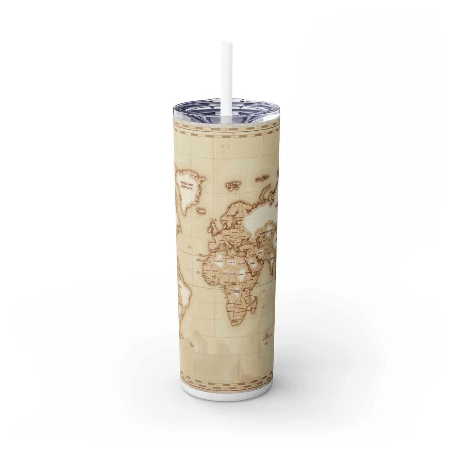 Skinny Tumbler with Straw, 20oz, Travel, World Map