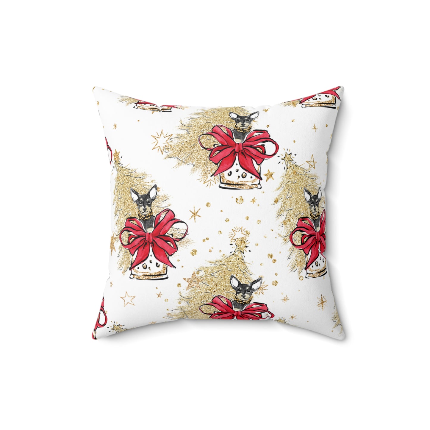 Spun Polyester Square Pillow, Doggie Gold Christmas Cushion