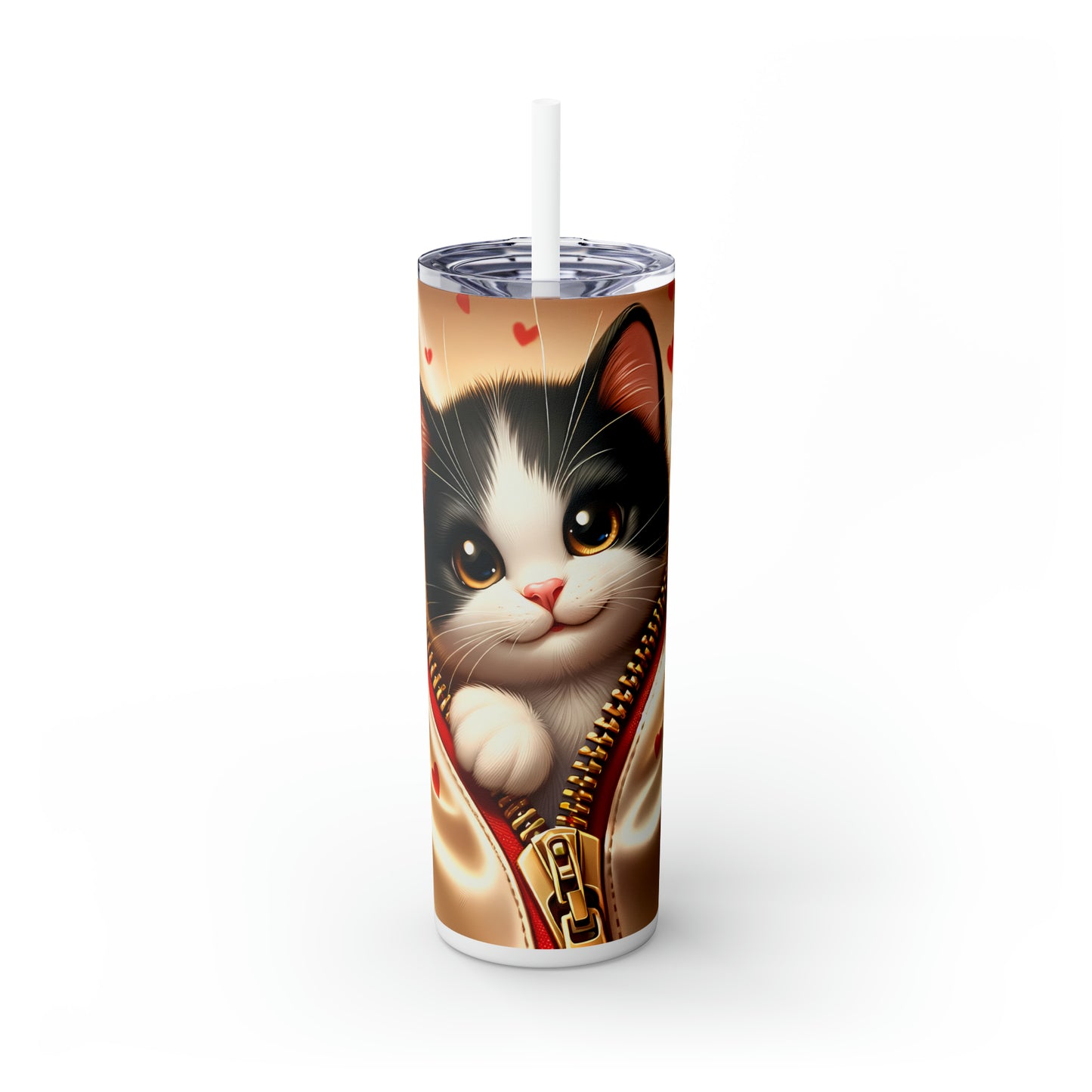 Skinny Tumbler with Straw, 20oz, Cat, Valentines Day, awd-924