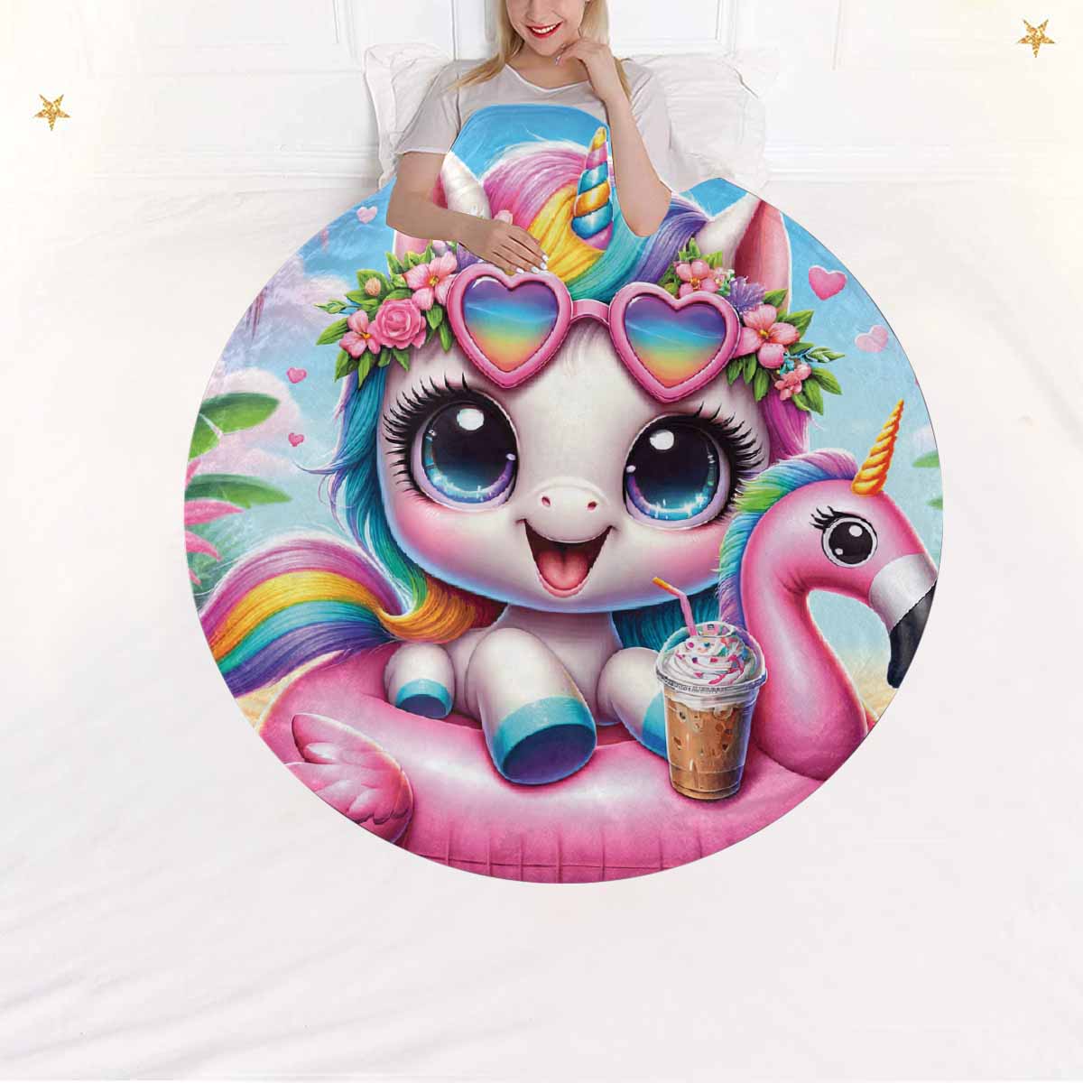 Unicorn_Awd35128  Circular Micro Fleece Blanket 60"