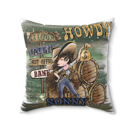 Personalised Howdy Cushion, Brown Curly Hair, Brown Eyes, Polyester Square Cushion, Christmas cushion