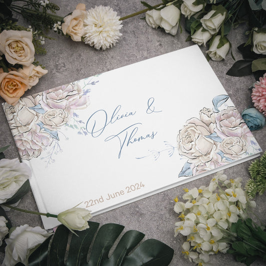 Rectangle Wedding Guest Book, Romance Floral, Personalised