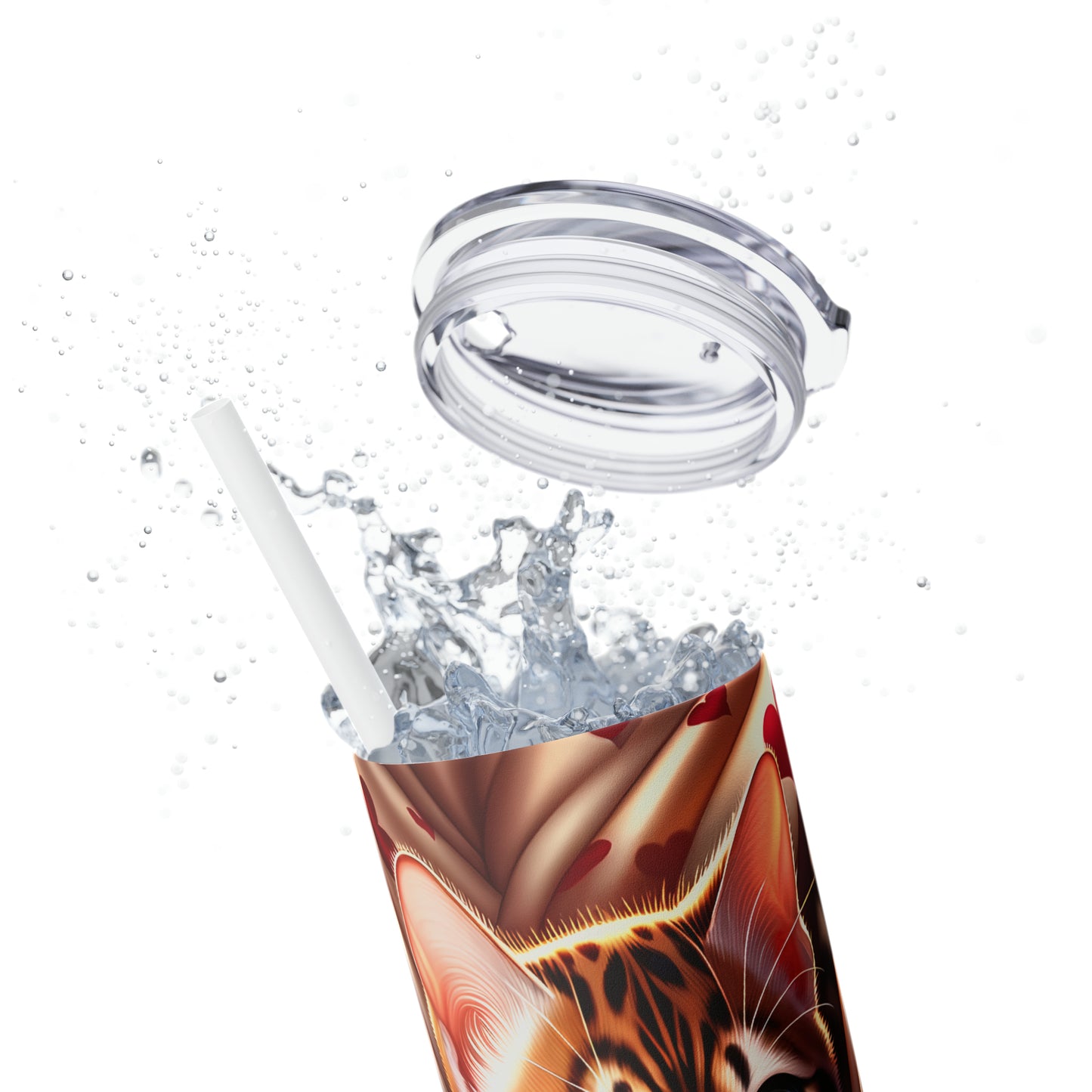 Skinny Tumbler with Straw, 20oz, Cat, Valentines Day, awd-934