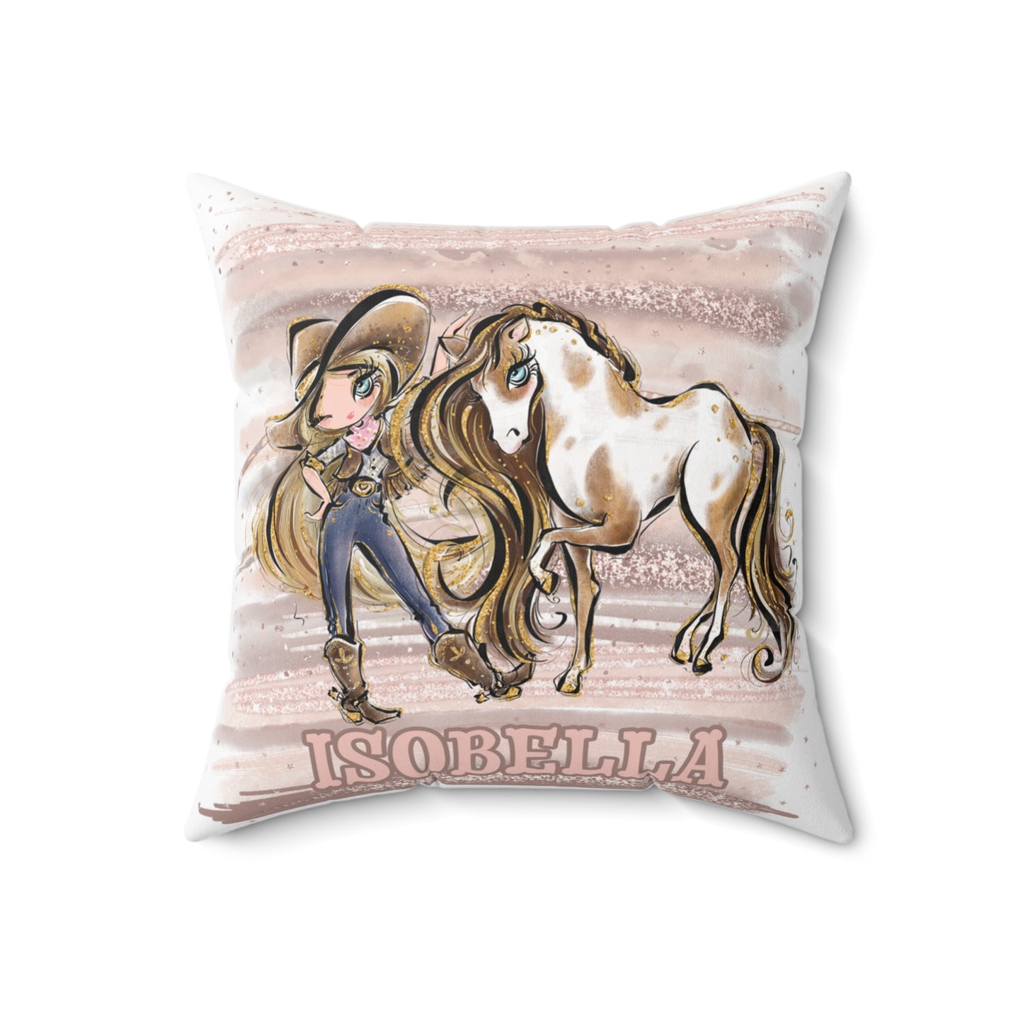 Personalised Cowgirl and Horse Cushion,  Blonde Hair, Blue Eyes, Polyester Square Cushion, Christmas cushion