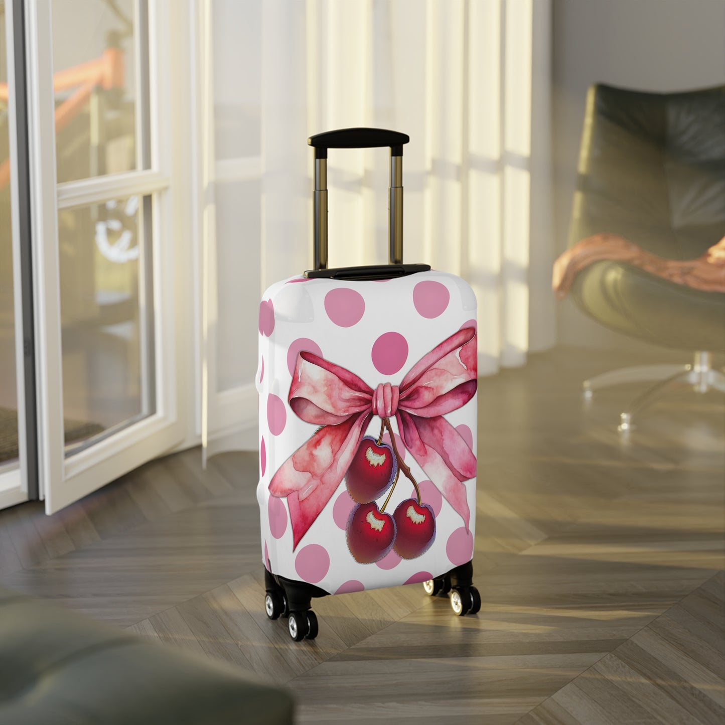 Luggage Cover, Rockabilly, Coquette, Pink Polka Dots, Cherries and Ribbon, awd-2502