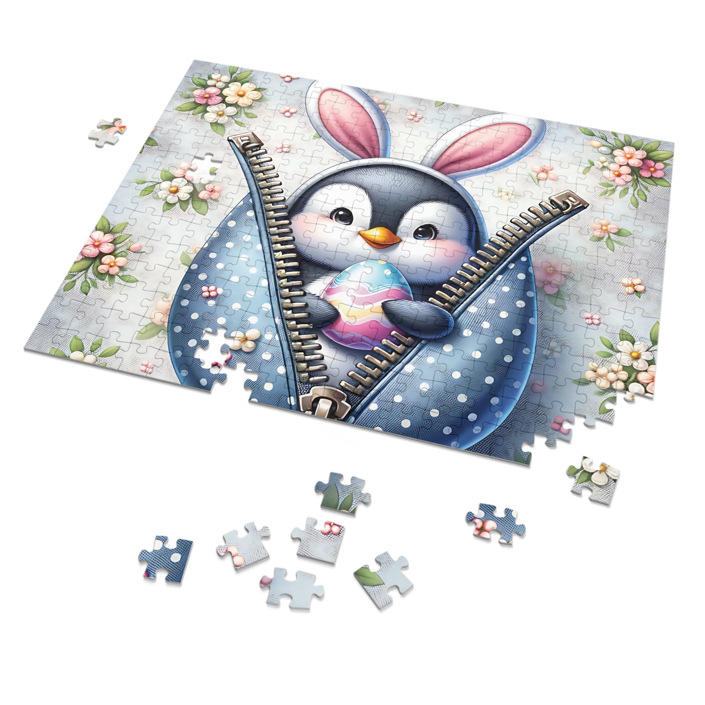 Jigsaw Puzzle, Easter, Penguin with Bunny Ears, Personalised/Non-Personalised (30, 110, 252, 500,1000-Piece) Awd-1306