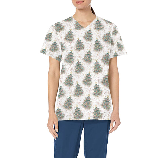 White Christmas All Over Print Scrub Top