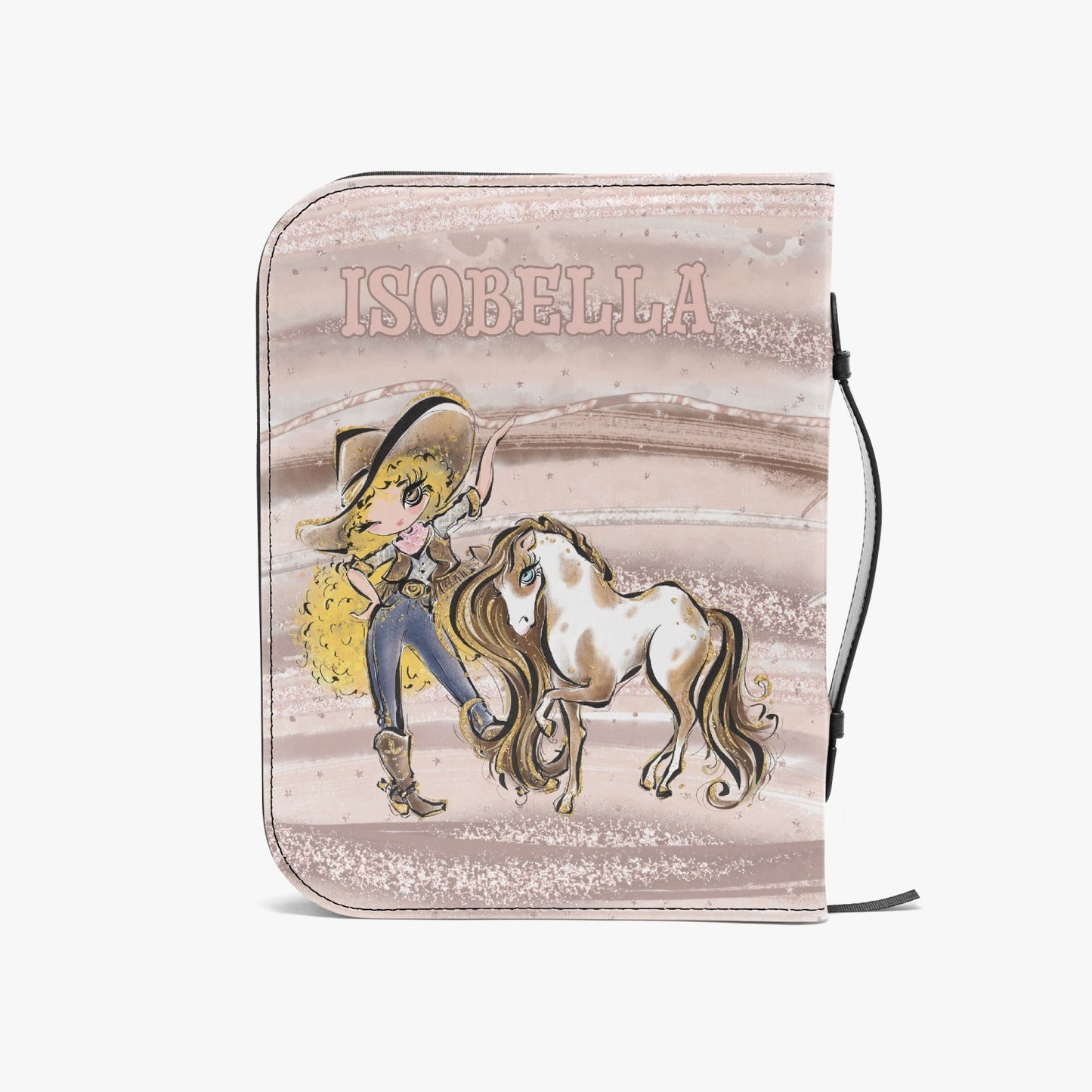 book/Bible Cover, Howdy, Cowgirl and Horse, Blonde Curly Hair, Brown Eyes