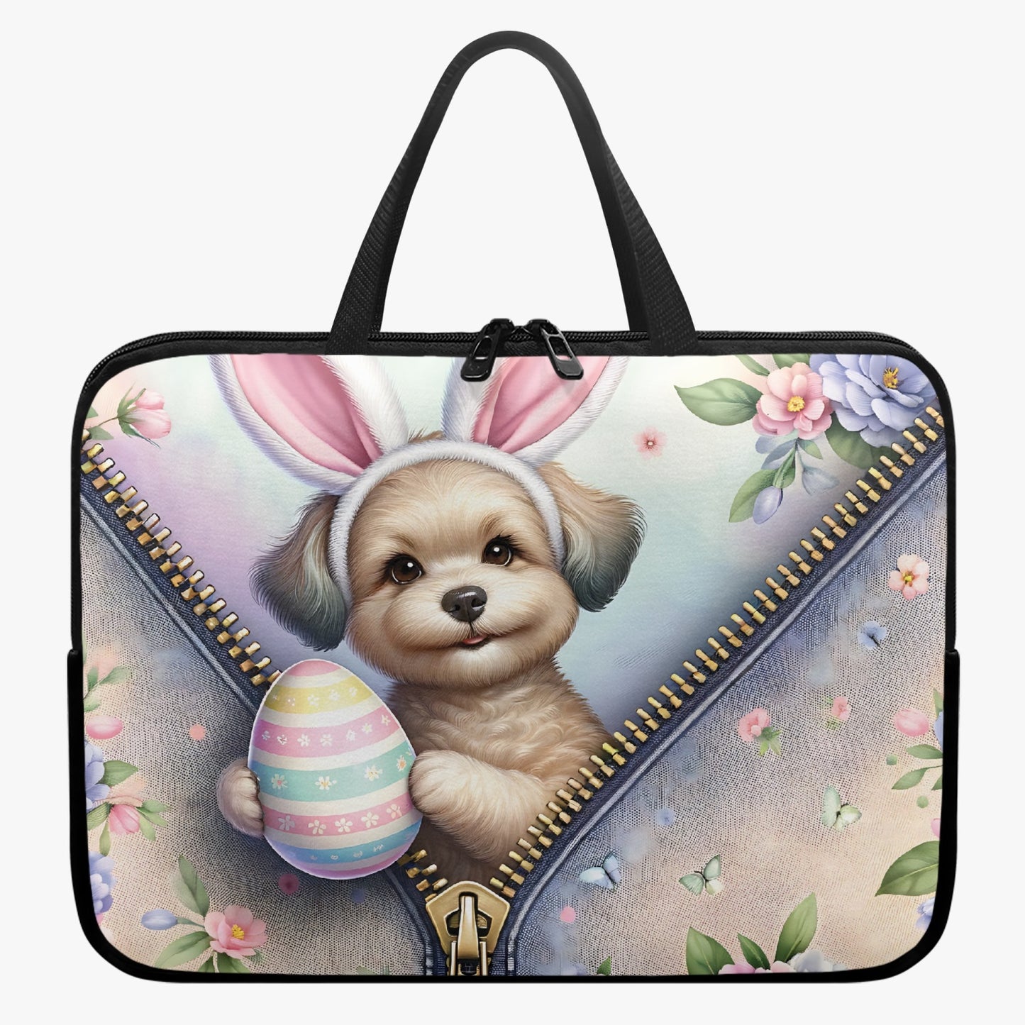 Laptop Sleeve with Handles - Easter - Dog with Bunny Ears