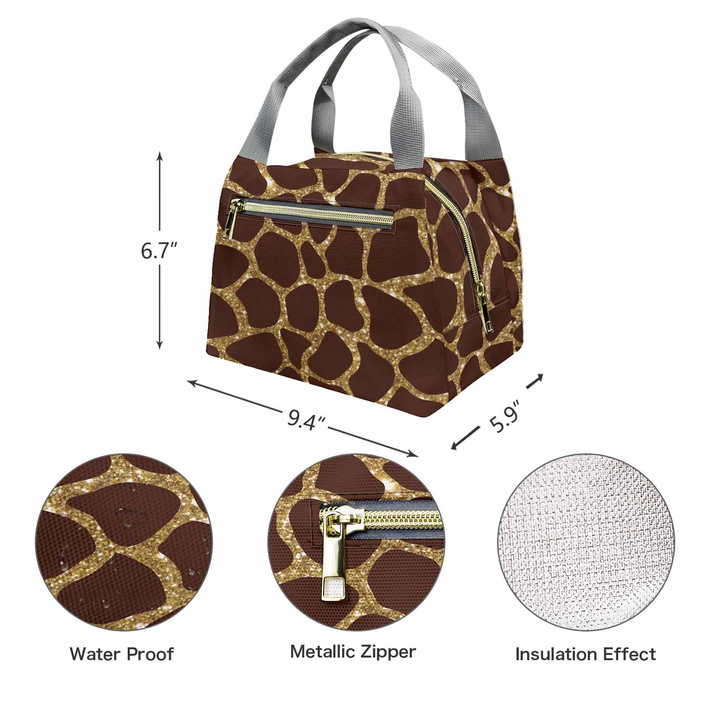 Animal print 6  Portable Lunch Bag-Grey Handle