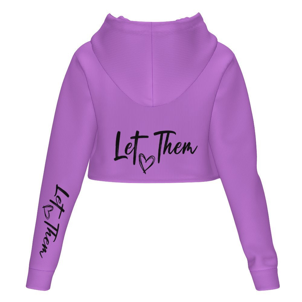 Women's All Over Print Cropped Hoodie (DLM) Let Them Purple Hooded hoodie