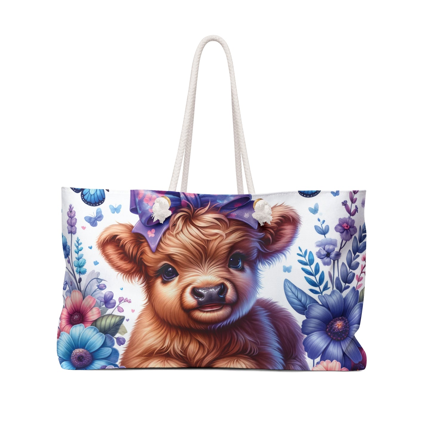 Personalised/Non-Personalised Weekender Bag, Highland Cow, Large Weekender Bag, Beach Bag, Book Bag