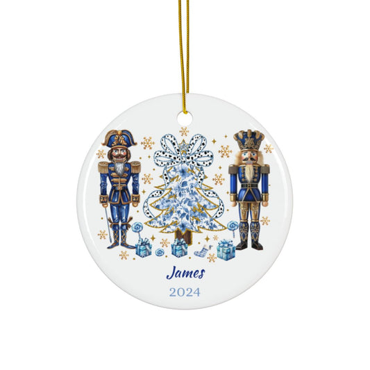 Nutcracker Christmas Ornament, Personalized Holiday Decor, Grand Millennial Gift, Ceramic Keepsake, Custom Tree Decoration