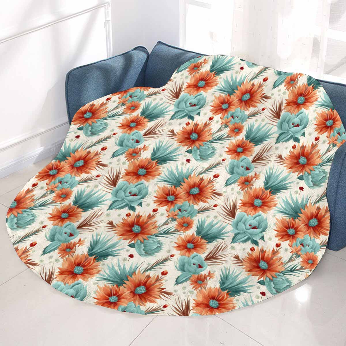 Boho Floral  Circular Micro Fleece Blanket 47"