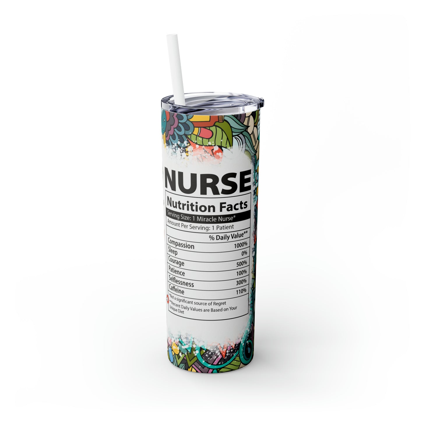 Skinny Tumbler with Straw, 20oz, Nurse