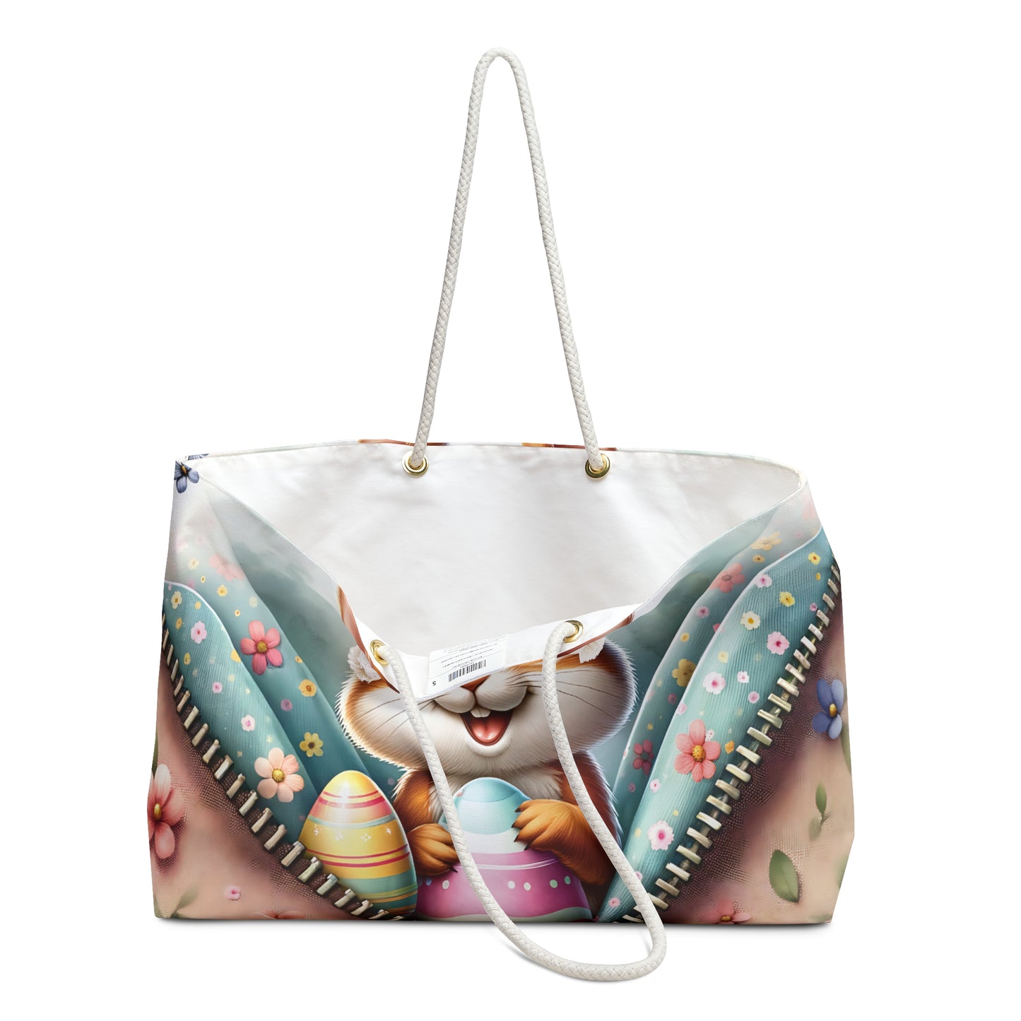 Personalised/Non-Personalised Weekender Bag, Easter, Cute Chipmunk with Bunny Ears, Large Weekender Bag, Beach Bag, Book Bag