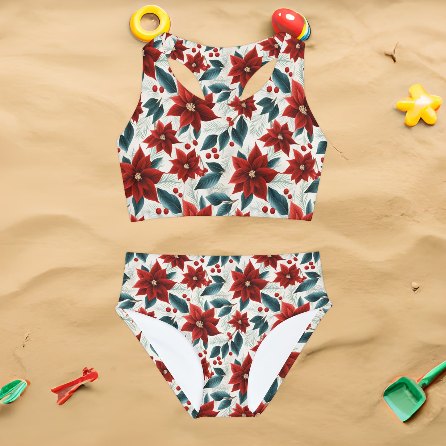 Girls Two Piece Swimsuit, Red Poinsettia