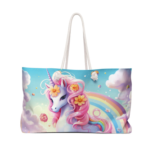 Personalised/Non-Personalised Weekender Bag, Unicorn, Large Weekender Bag, Beach Bag, Book Bag