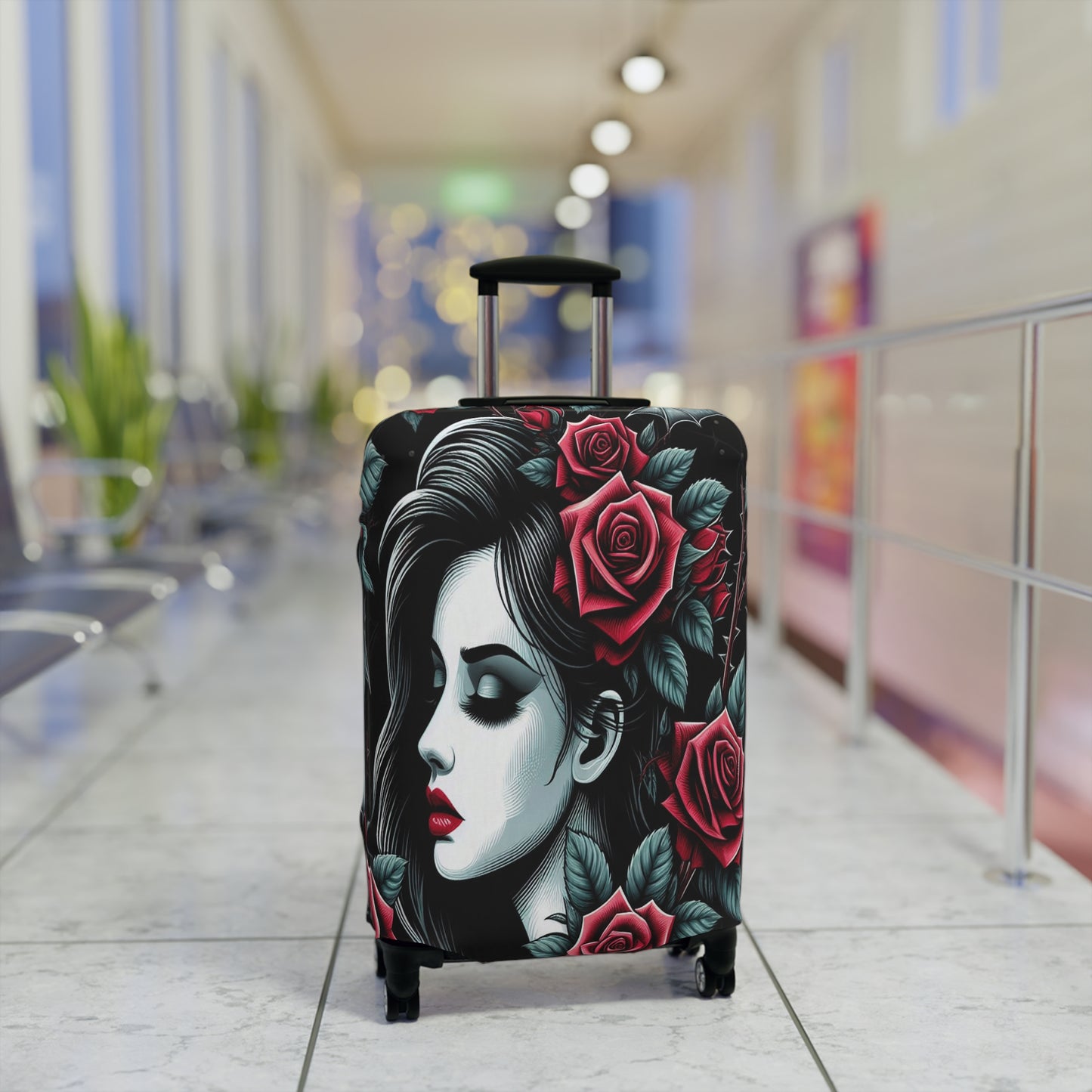 Luggage Cover, Black and Red Roses, awd-1686