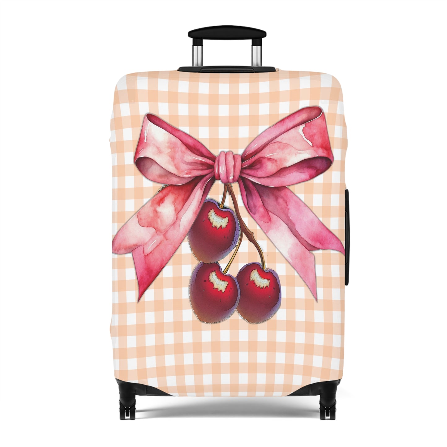 Luggage Cover, Rockabilly, Coquette, Pastel Orange Gingham, Cherries and Ribbon, awd-2510